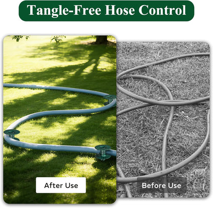 10 Inch Garden Hose Guide Spike, Rust Free Zink Sturdy Metal Stake, Heavy Duty Dark Green Spin Top, Keeps Garden Hose Out of Flower beds, for Plant Protection Greenhouse, Yard Lawn, 2PCS