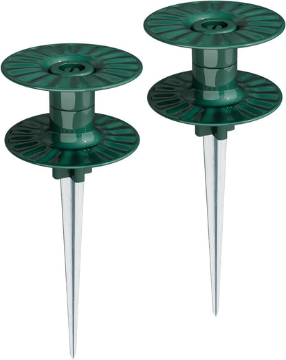 10 Inch Garden Hose Guide Spike, Rust Free Zink Sturdy Metal Stake, Heavy Duty Dark Green Spin Top, Keeps Garden Hose Out of Flower beds, for Plant Protection Greenhouse, Yard Lawn, 2PCS