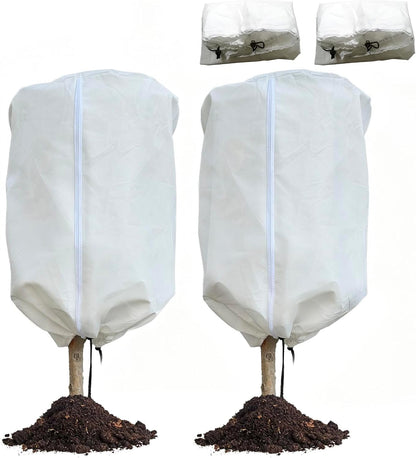 Plant Frost Cover, Zipper and Drawstring (31.5“ x 19.5”) Outdoor Winter Thickened Reusable Frost Cloth Plant Freeze Protection, Outdoor Plants, Fruit Trees, and Potted Plants (2-Pack)