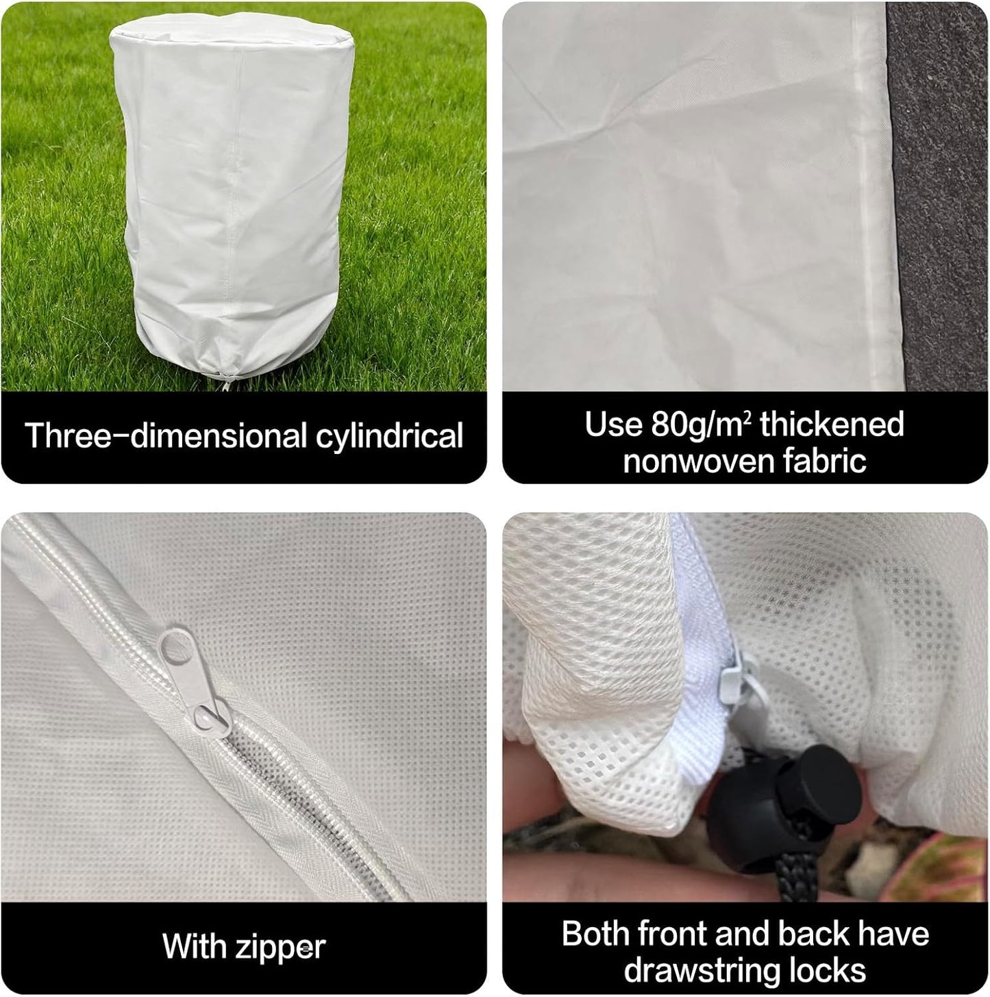 Plant Frost Cover, Zipper and Drawstring (31.5“ x 19.5”) Outdoor Winter Thickened Reusable Frost Cloth Plant Freeze Protection, Outdoor Plants, Fruit Trees, and Potted Plants (2-Pack)