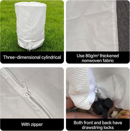 Plant Frost Cover, Zipper and Drawstring (31.5“ x 19.5”) Outdoor Winter Thickened Reusable Frost Cloth Plant Freeze Protection, Outdoor Plants, Fruit Trees, and Potted Plants (2-Pack)