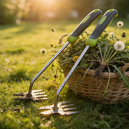 Garden Tools, 2-in-1 Hand Weeder Puller, Heavy Duty Stainless Steel Gardening Hand Tool for Deep Root Removal, Ergonomic Non-Slip Weed Remover for Lawn Yard Garden, 1 Pack