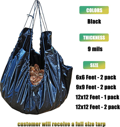 Drawstring Tarps 12x12 Feet (2pack) Black Waterproof Leaf Tarp
