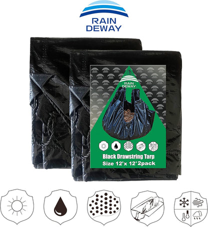 Drawstring Tarps 12x12 Feet (2pack) Black Waterproof Leaf Tarp