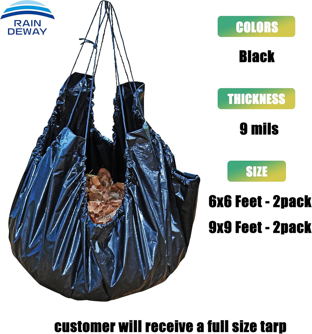Drawstring Tarps 12x12 Feet (2pack) Black Waterproof Leaf Tarp