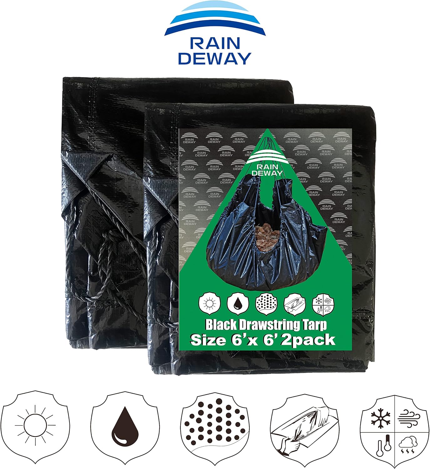 Drawstring Tarps 12x12 Feet (2pack) Black Waterproof Leaf Tarp