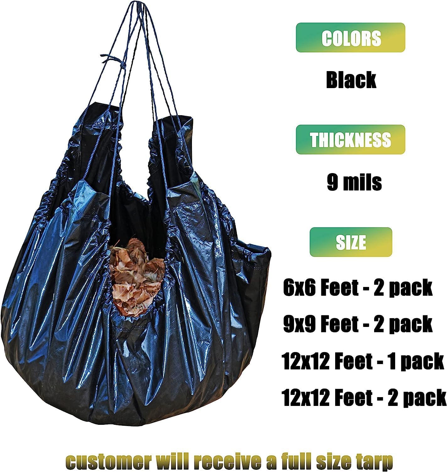 Drawstring Tarps 12x12 Feet (2pack) Black Waterproof Leaf Tarp
