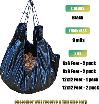 Drawstring Tarps 12x12 Feet (2pack) Black Waterproof Leaf Tarp