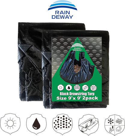 Drawstring Tarps 12x12 Feet (2pack) Black Waterproof Leaf Tarp