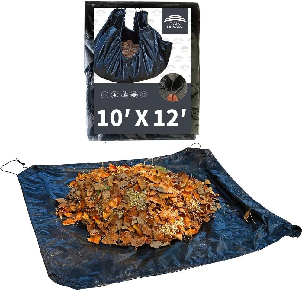 Drawstring Tarps 12x12 Feet (2pack) Black Waterproof Leaf Tarp