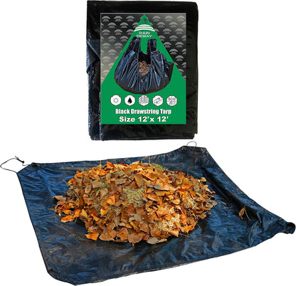 Drawstring Tarps 12x12 Feet (2pack) Black Waterproof Leaf Tarp