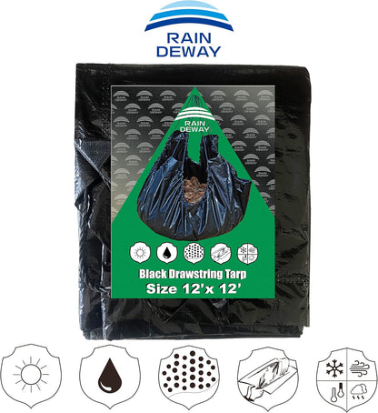 Drawstring Tarps 12x12 Feet (2pack) Black Waterproof Leaf Tarp