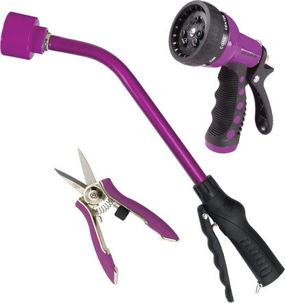 Watering & Tool Set – 30-Inch One Touch Rain Wand + 9‑Pattern Revolution Spray Gun + ColorPoint Compact Shear | Heavy‑Duty Metal, Ergonomic Grips - Green