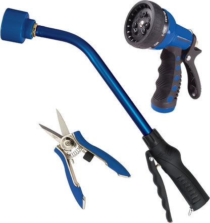 Watering & Tool Set – 30-Inch One Touch Rain Wand + 9‑Pattern Revolution Spray Gun + ColorPoint Compact Shear | Heavy‑Duty Metal, Ergonomic Grips - Green