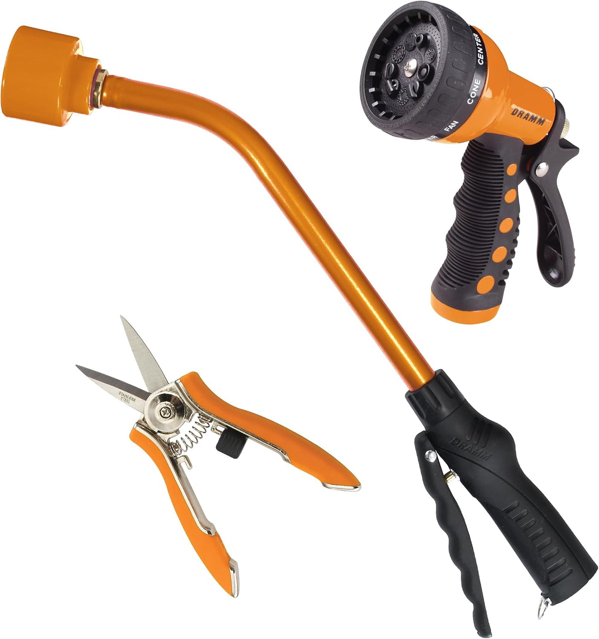Watering & Tool Set – 30-Inch One Touch Rain Wand + 9‑Pattern Revolution Spray Gun + ColorPoint Compact Shear | Heavy‑Duty Metal, Ergonomic Grips - Green