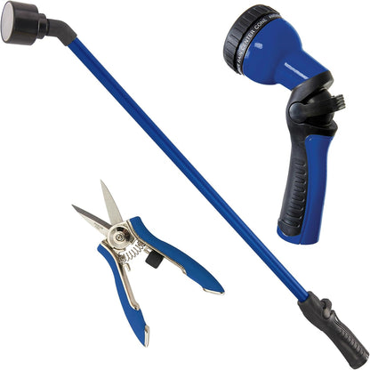 Watering & Tool Set – 30-Inch One Touch Rain Wand + 9‑Pattern Revolution Spray Gun + ColorPoint Compact Shear | Heavy‑Duty Metal, Ergonomic Grips - Green