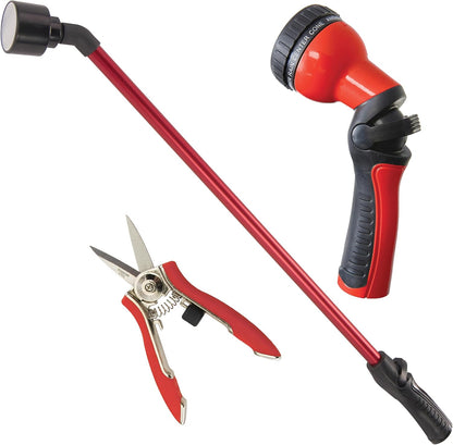 Watering & Tool Set – 30-Inch One Touch Rain Wand + 9‑Pattern Revolution Spray Gun + ColorPoint Compact Shear | Heavy‑Duty Metal, Ergonomic Grips - Green
