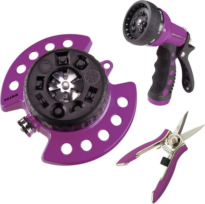 Watering & Tool Set – 30-Inch One Touch Rain Wand + 9‑Pattern Revolution Spray Gun + ColorPoint Compact Shear | Heavy‑Duty Metal, Ergonomic Grips - Green