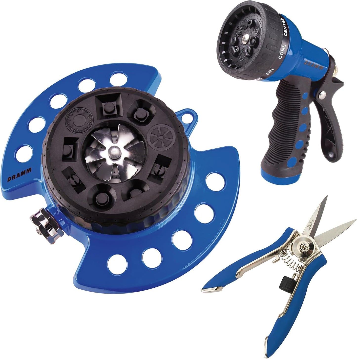 Watering & Tool Set – 30-Inch One Touch Rain Wand + 9‑Pattern Revolution Spray Gun + ColorPoint Compact Shear | Heavy‑Duty Metal, Ergonomic Grips - Green