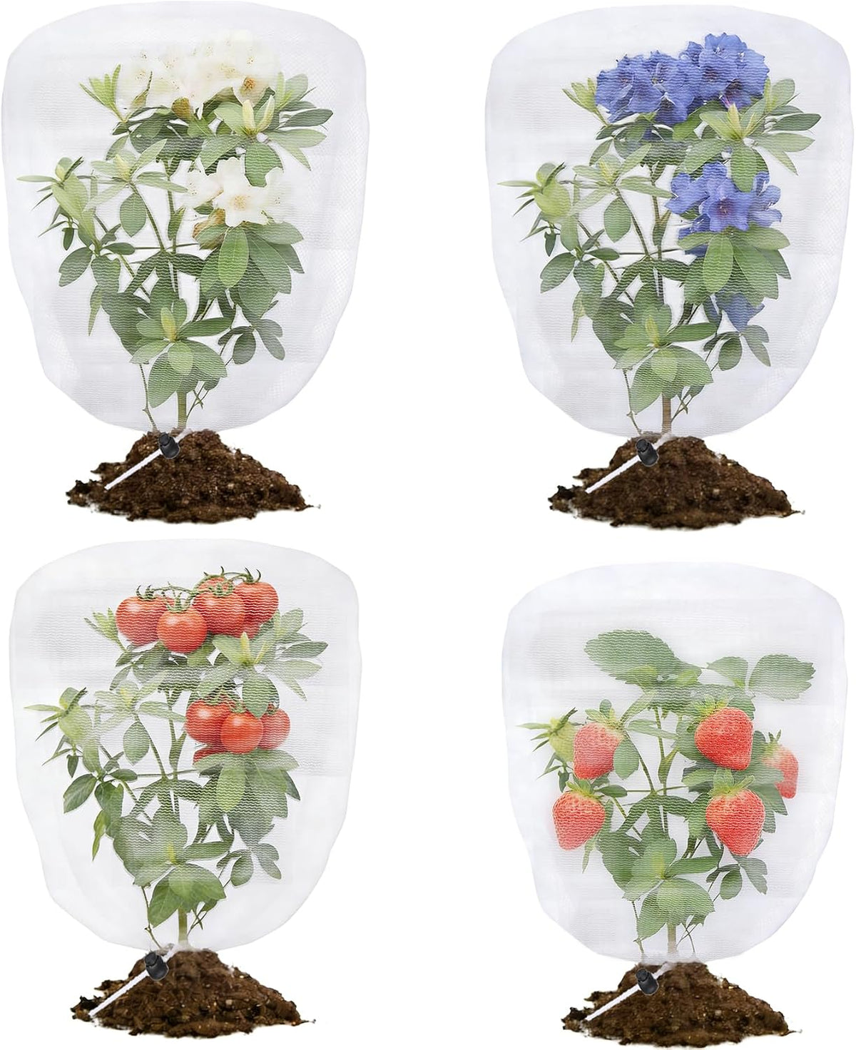 Bird Netting for Garden Protection, 4 Pack Garden Netting Pest Barrier with Drawstring 3.3Ftx2.7Ft Blueberry Bushes Fruit Tree Netting Garden Plant Protection Mesh Covers for Vegetables Bushes Flowers