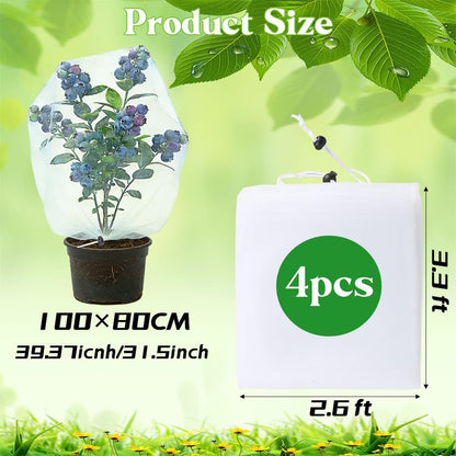 Bird Netting for Garden Protection, 4 Pack Garden Netting Pest Barrier with Drawstring 3.3Ftx2.7Ft Blueberry Bushes Fruit Tree Netting Garden Plant Protection Mesh Covers for Vegetables Bushes Flowers