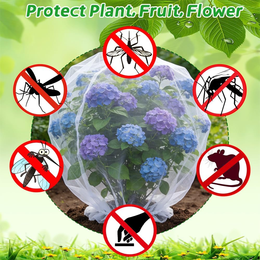 Bird Netting for Garden Protection, 4 Pack Garden Netting Pest Barrier with Drawstring 3.3Ftx2.7Ft Blueberry Bushes Fruit Tree Netting Garden Plant Protection Mesh Covers for Vegetables Bushes Flowers