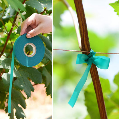 2 Pcs 150 Feet x 1/2" Wide Stretch Tie Tape Green Plant Garden Tie, Garden Vinyl Stake for Branches, Climbing Planters, Flowers