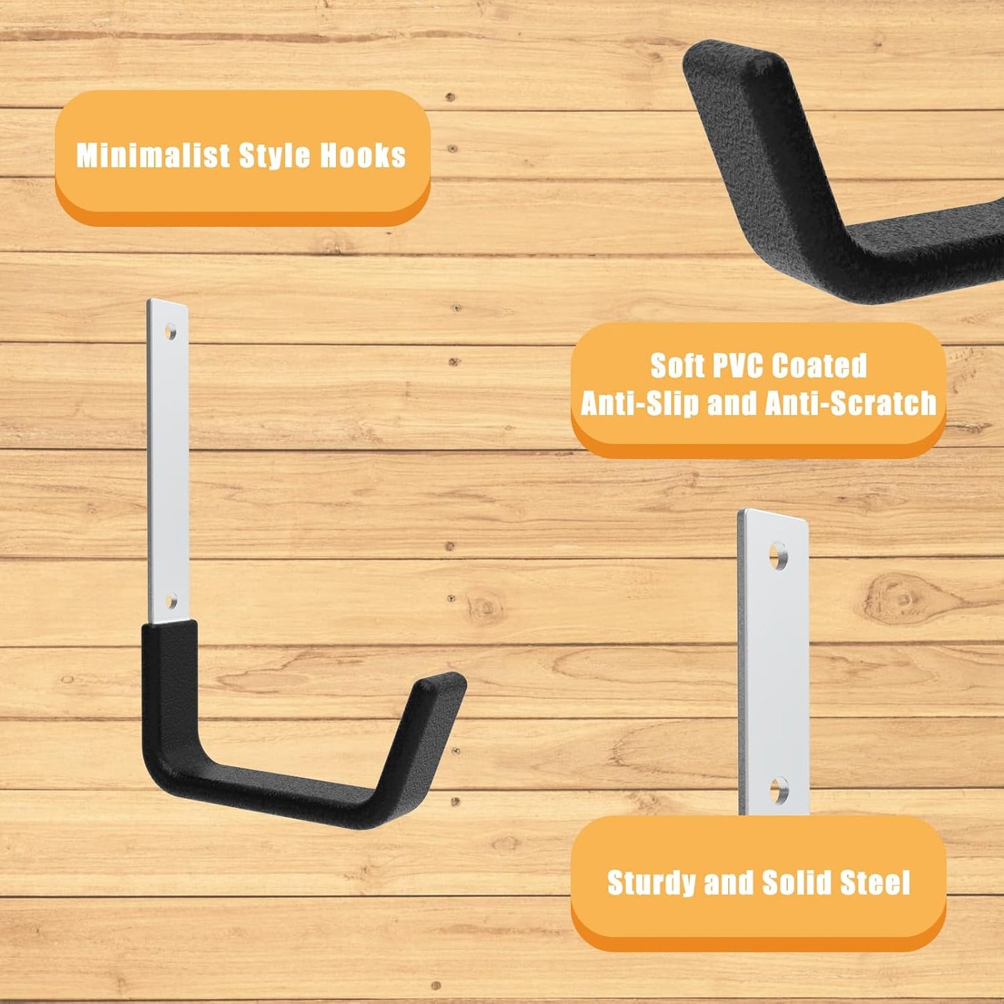 Heavy Duty Wall Mount Hooks, Ladder Hangers for Garage Storage, 6 M
