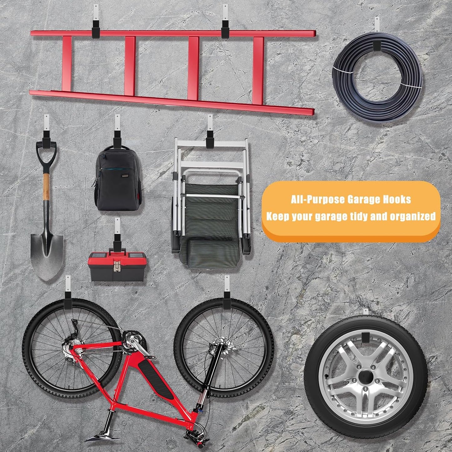 Heavy Duty Wall Mount Hooks, Ladder Hangers for Garage Storage, 6 M