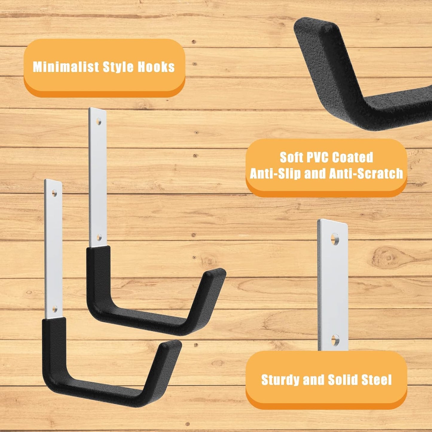 Heavy Duty Wall Mount Hooks, Ladder Hangers for Garage Storage, 6 M