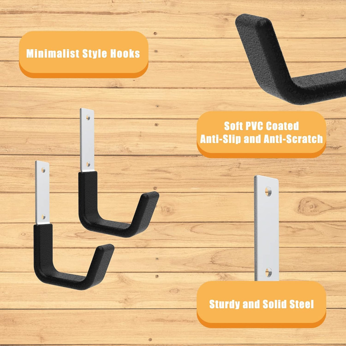 Heavy Duty Wall Mount Hooks, Ladder Hangers for Garage Storage, 6 M