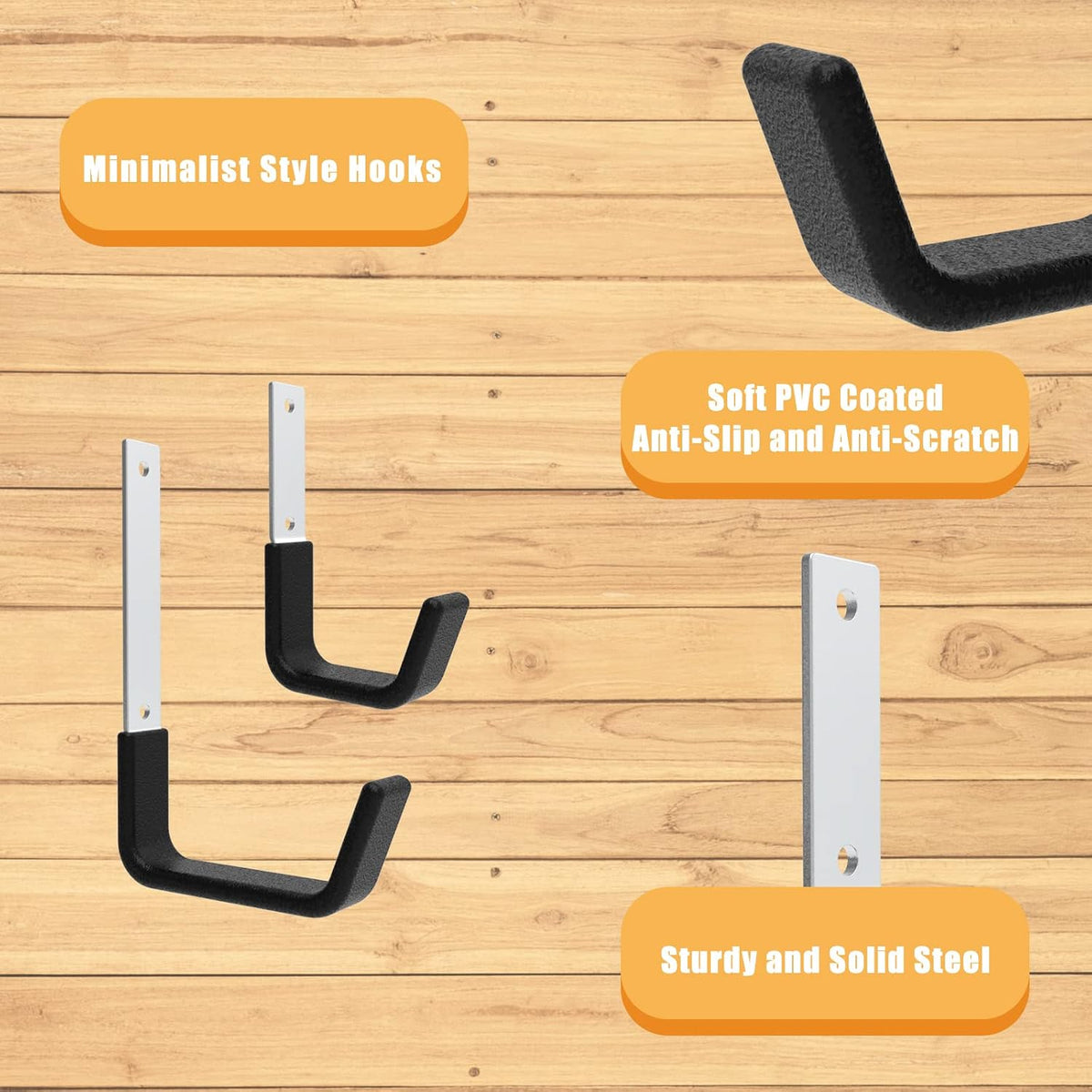 Heavy Duty Wall Mount Hooks, Ladder Hangers for Garage Storage, 6 M