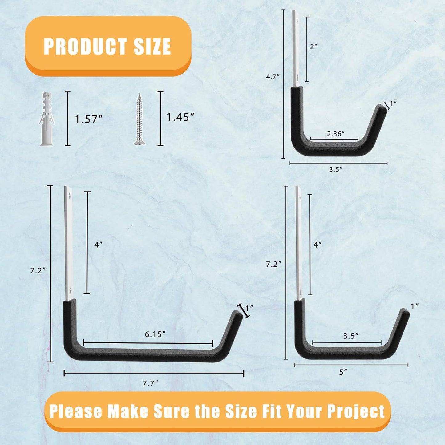Heavy Duty Wall Mount Hooks, Ladder Hangers for Garage Storage, 6 M