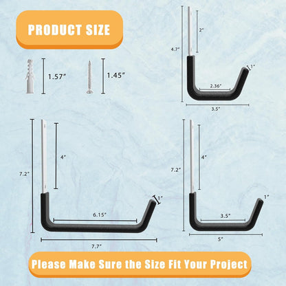 Heavy Duty Wall Mount Hooks, Ladder Hangers for Garage Storage, 6 M