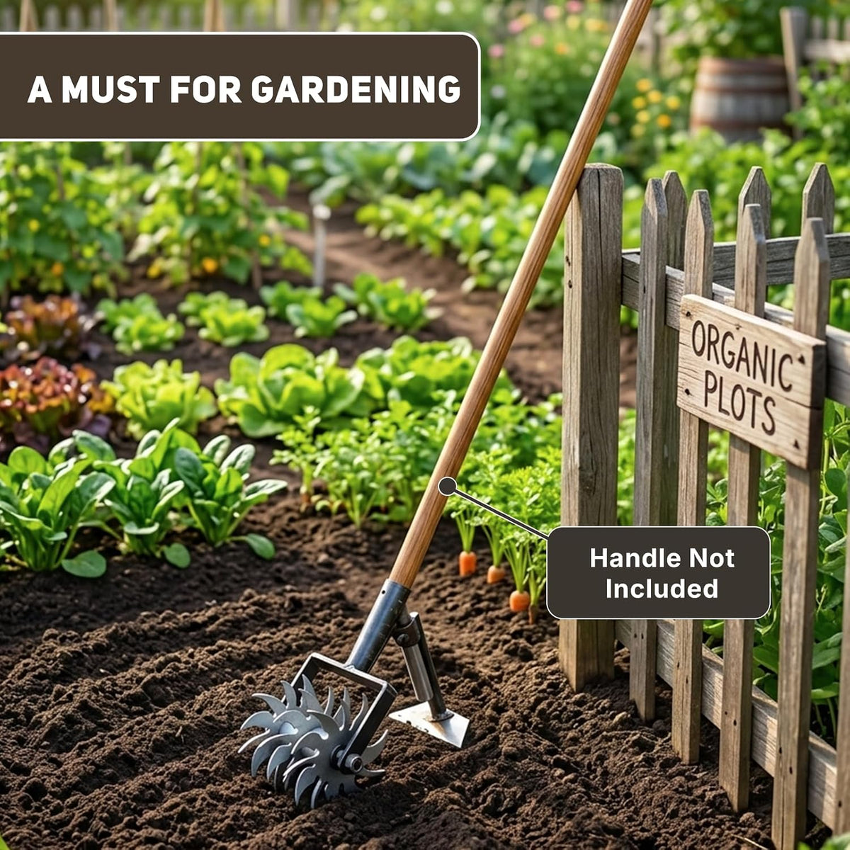 Manual Rotary Soil Tiller and Cultivator, Hand Push Rolling Garden Hoe with Cyclone Blades