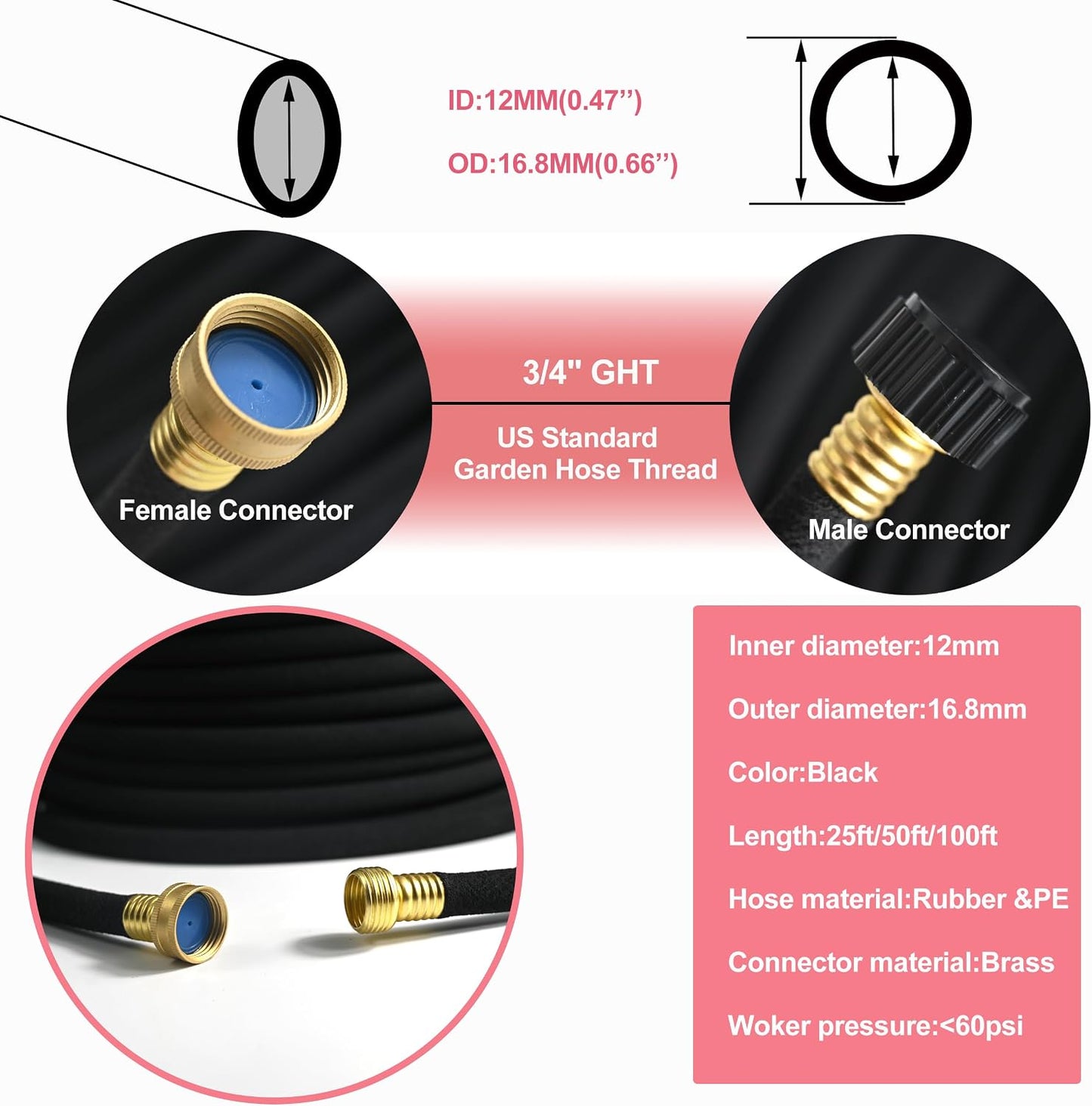 é Rubber Soaker Hose, 1/2 inch, 100ft Garden Hose for Irrigation