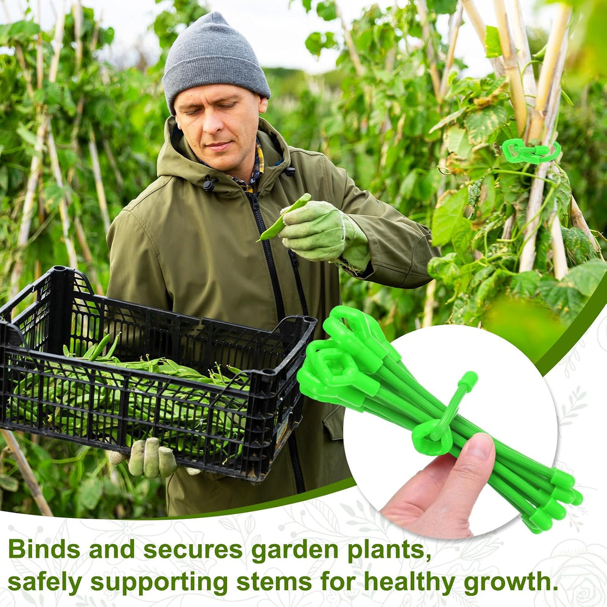 6-Pack Adjustable Plant Ties, 6inch/15.24cm Silicone Flexible Multi-Function Sturdy Garden Twist Tie for Plant Support/Tree/Shrub/Vine, Reusable Support Twine [Green]