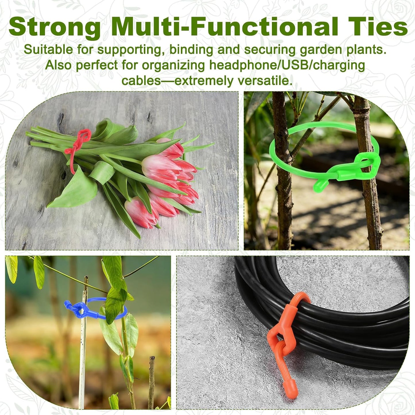 6-Pack Adjustable Plant Ties, 6inch/15.24cm Silicone Flexible Multi-Function Sturdy Garden Twist Tie for Plant Support/Tree/Shrub/Vine, Reusable Support Twine [Green]