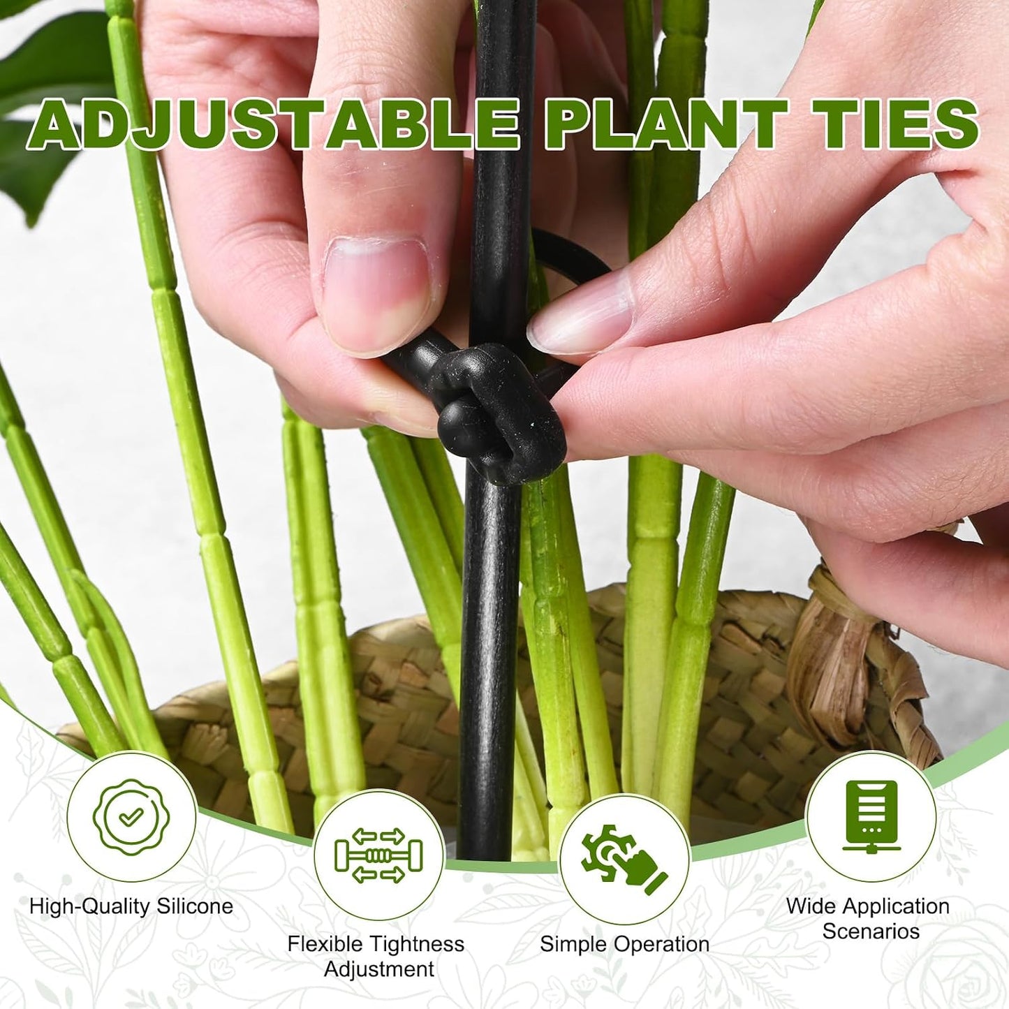 6-Pack Adjustable Plant Ties, 6inch/15.24cm Silicone Flexible Multi-Function Sturdy Garden Twist Tie for Plant Support/Tree/Shrub/Vine, Reusable Support Twine [Green]