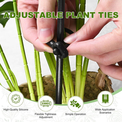 6-Pack Adjustable Plant Ties, 6inch/15.24cm Silicone Flexible Multi-Function Sturdy Garden Twist Tie for Plant Support/Tree/Shrub/Vine, Reusable Support Twine [Green]