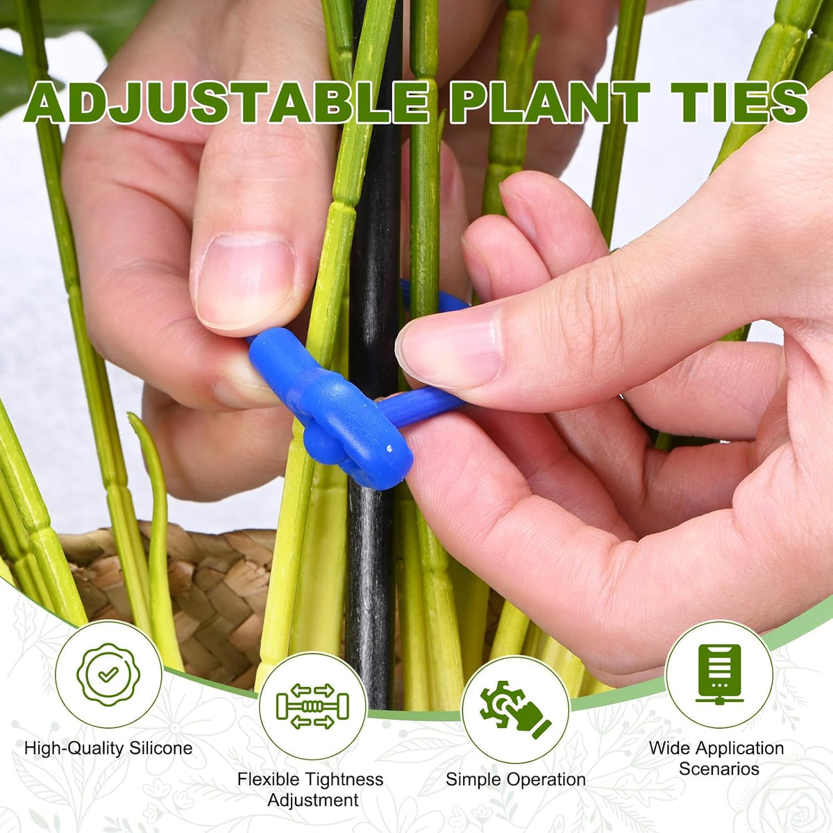 6-Pack Adjustable Plant Ties, 6inch/15.24cm Silicone Flexible Multi-Function Sturdy Garden Twist Tie for Plant Support/Tree/Shrub/Vine, Reusable Support Twine [Green]