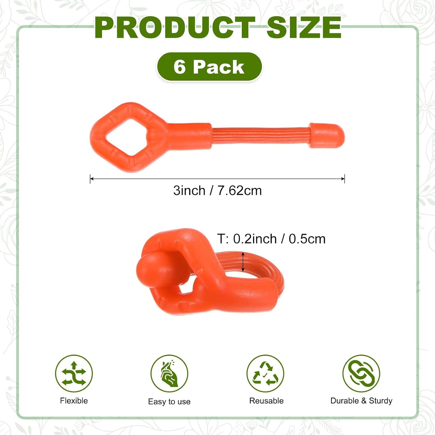 6-Pack Adjustable Plant Ties, 6inch/15.24cm Silicone Flexible Multi-Function Sturdy Garden Twist Tie for Plant Support/Tree/Shrub/Vine, Reusable Support Twine [Green]