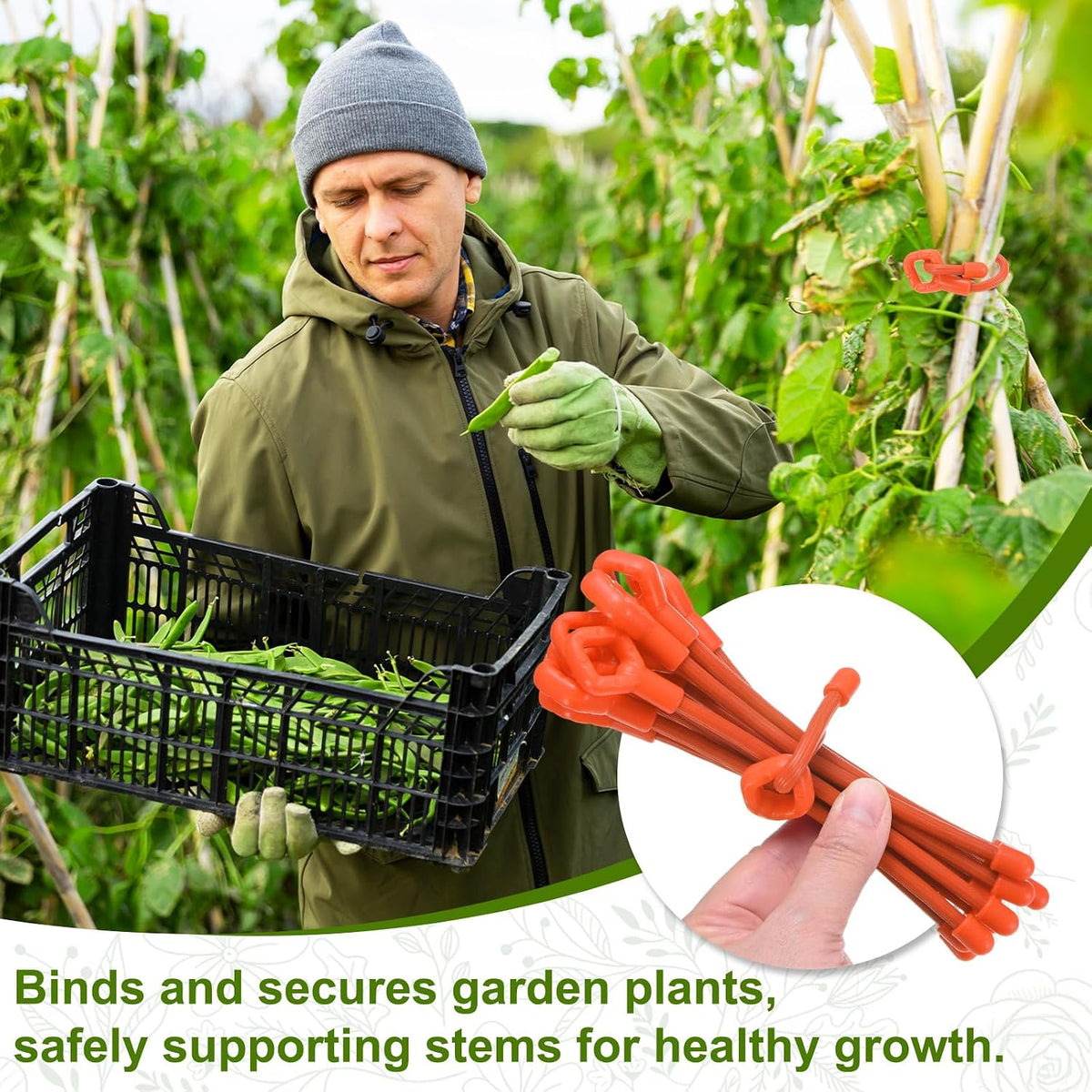 6-Pack Adjustable Plant Ties, 6inch/15.24cm Silicone Flexible Multi-Function Sturdy Garden Twist Tie for Plant Support/Tree/Shrub/Vine, Reusable Support Twine [Green]