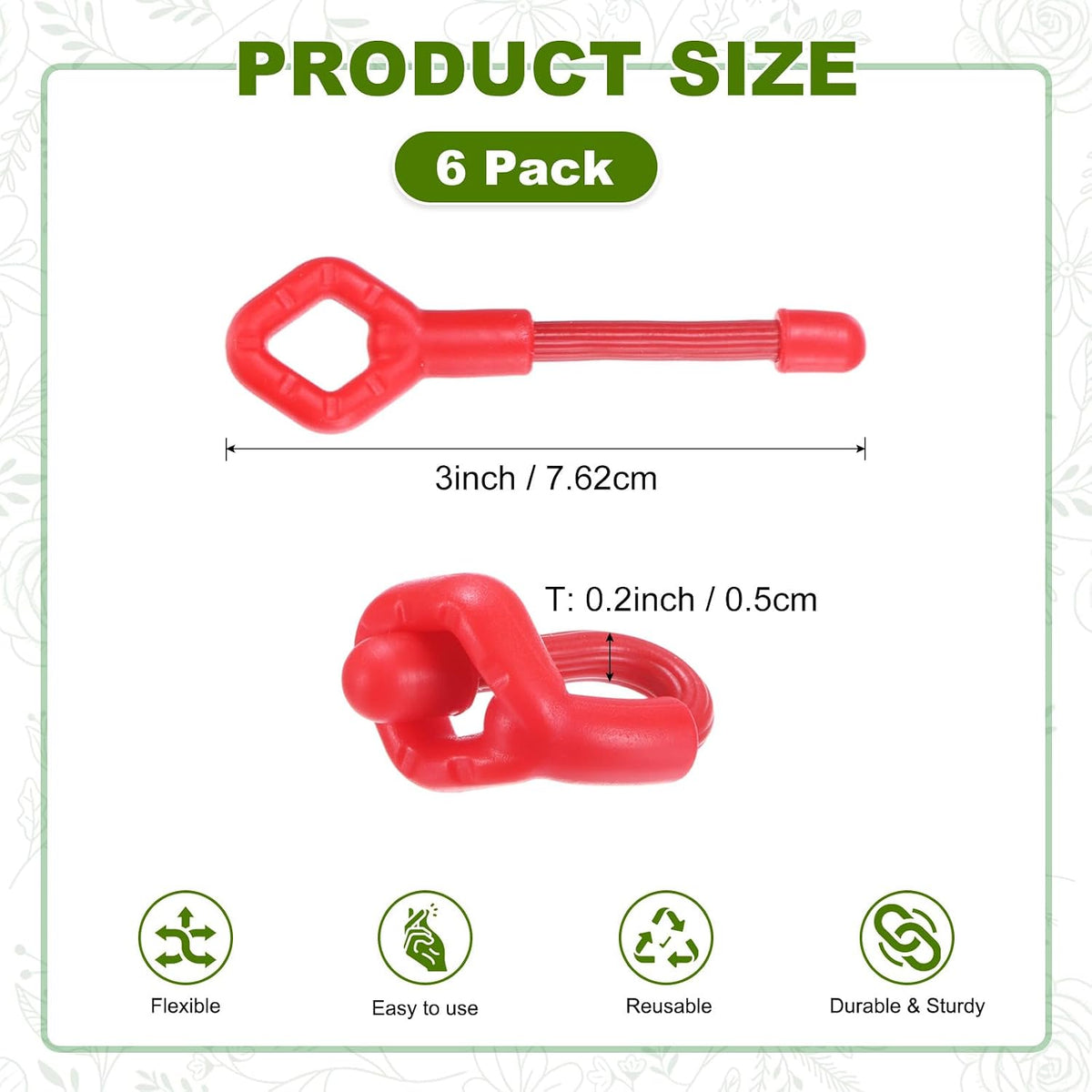 6-Pack Adjustable Plant Ties, 6inch/15.24cm Silicone Flexible Multi-Function Sturdy Garden Twist Tie for Plant Support/Tree/Shrub/Vine, Reusable Support Twine [Green]