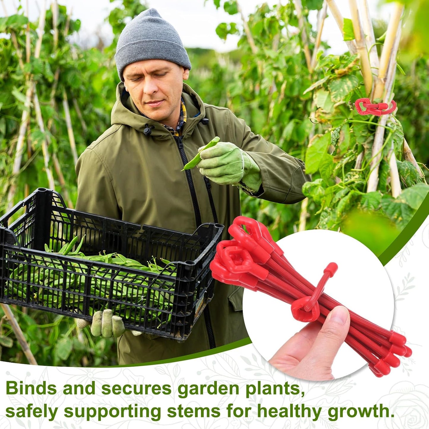 6-Pack Adjustable Plant Ties, 6inch/15.24cm Silicone Flexible Multi-Function Sturdy Garden Twist Tie for Plant Support/Tree/Shrub/Vine, Reusable Support Twine [Green]