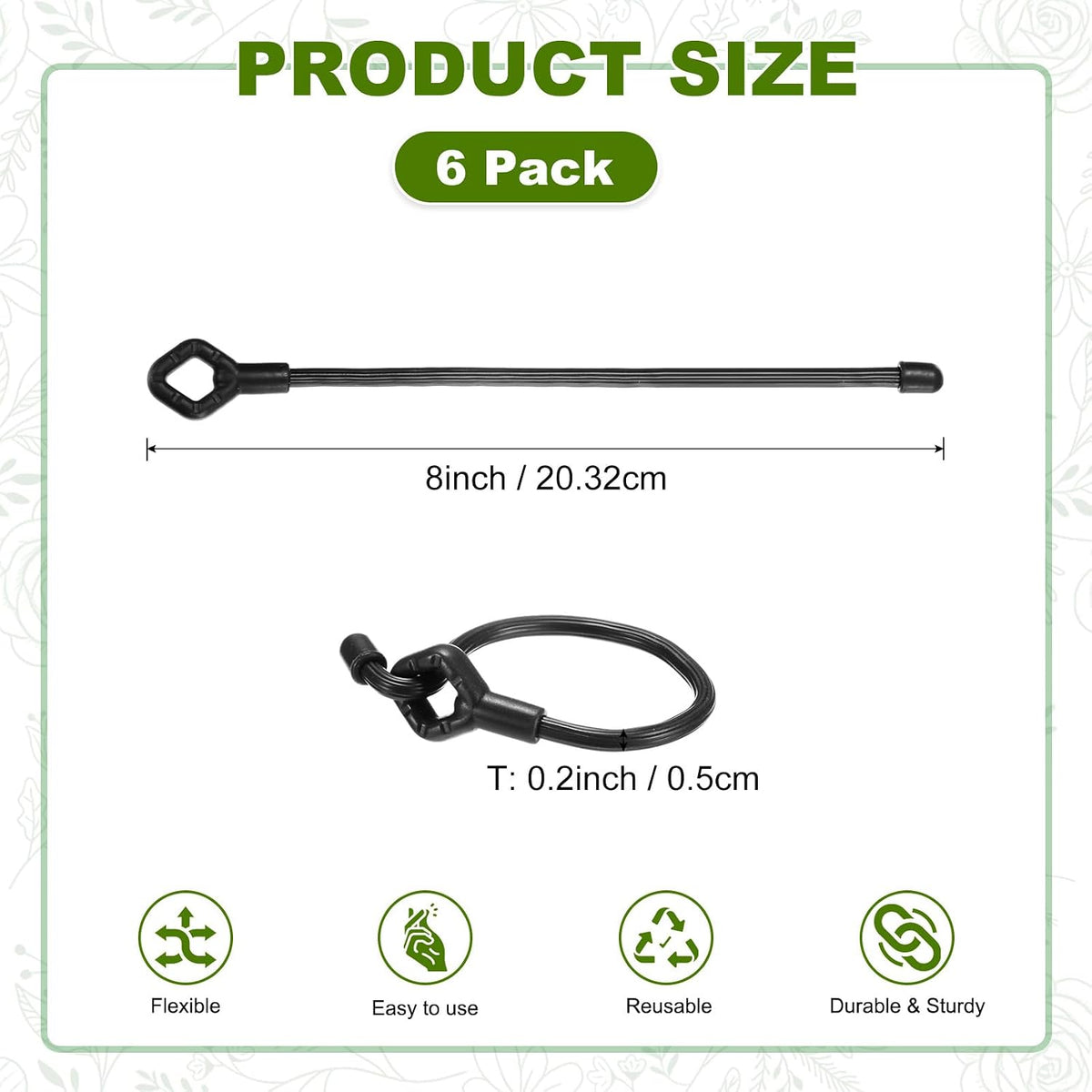 6-Pack Adjustable Plant Ties, 6inch/15.24cm Silicone Flexible Multi-Function Sturdy Garden Twist Tie for Plant Support/Tree/Shrub/Vine, Reusable Support Twine [Green]