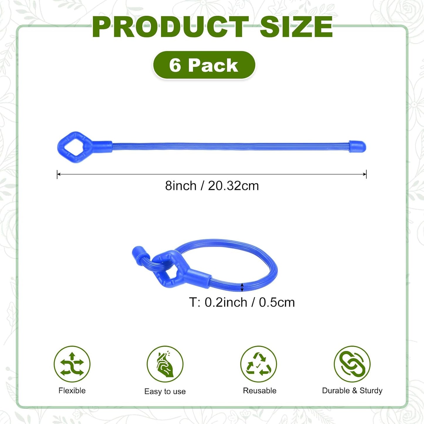 6-Pack Adjustable Plant Ties, 6inch/15.24cm Silicone Flexible Multi-Function Sturdy Garden Twist Tie for Plant Support/Tree/Shrub/Vine, Reusable Support Twine [Green]