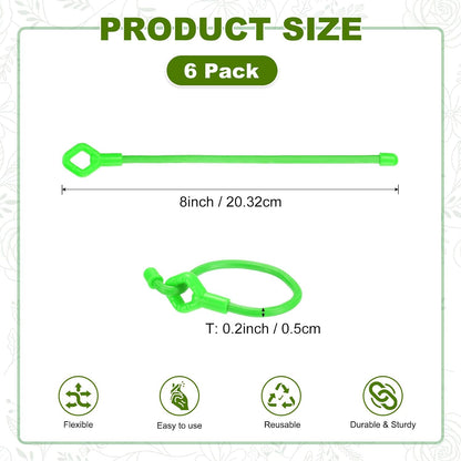 6-Pack Adjustable Plant Ties, 6inch/15.24cm Silicone Flexible Multi-Function Sturdy Garden Twist Tie for Plant Support/Tree/Shrub/Vine, Reusable Support Twine [Green]