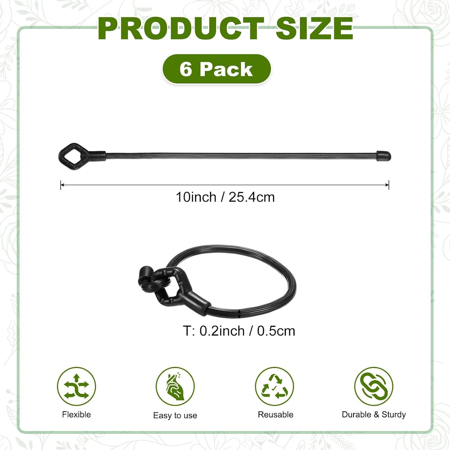 6-Pack Adjustable Plant Ties, 6inch/15.24cm Silicone Flexible Multi-Function Sturdy Garden Twist Tie for Plant Support/Tree/Shrub/Vine, Reusable Support Twine [Green]