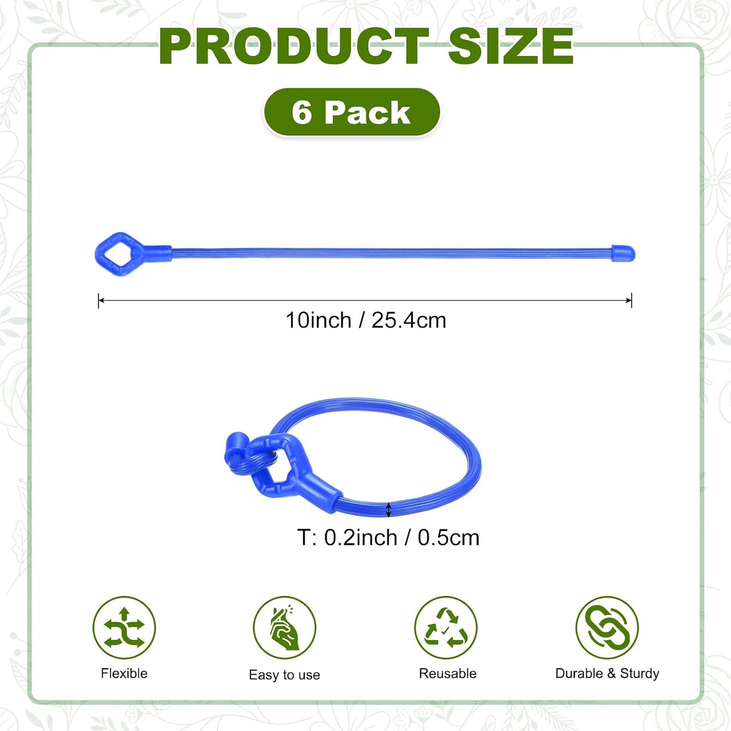 6-Pack Adjustable Plant Ties, 6inch/15.24cm Silicone Flexible Multi-Function Sturdy Garden Twist Tie for Plant Support/Tree/Shrub/Vine, Reusable Support Twine [Green]